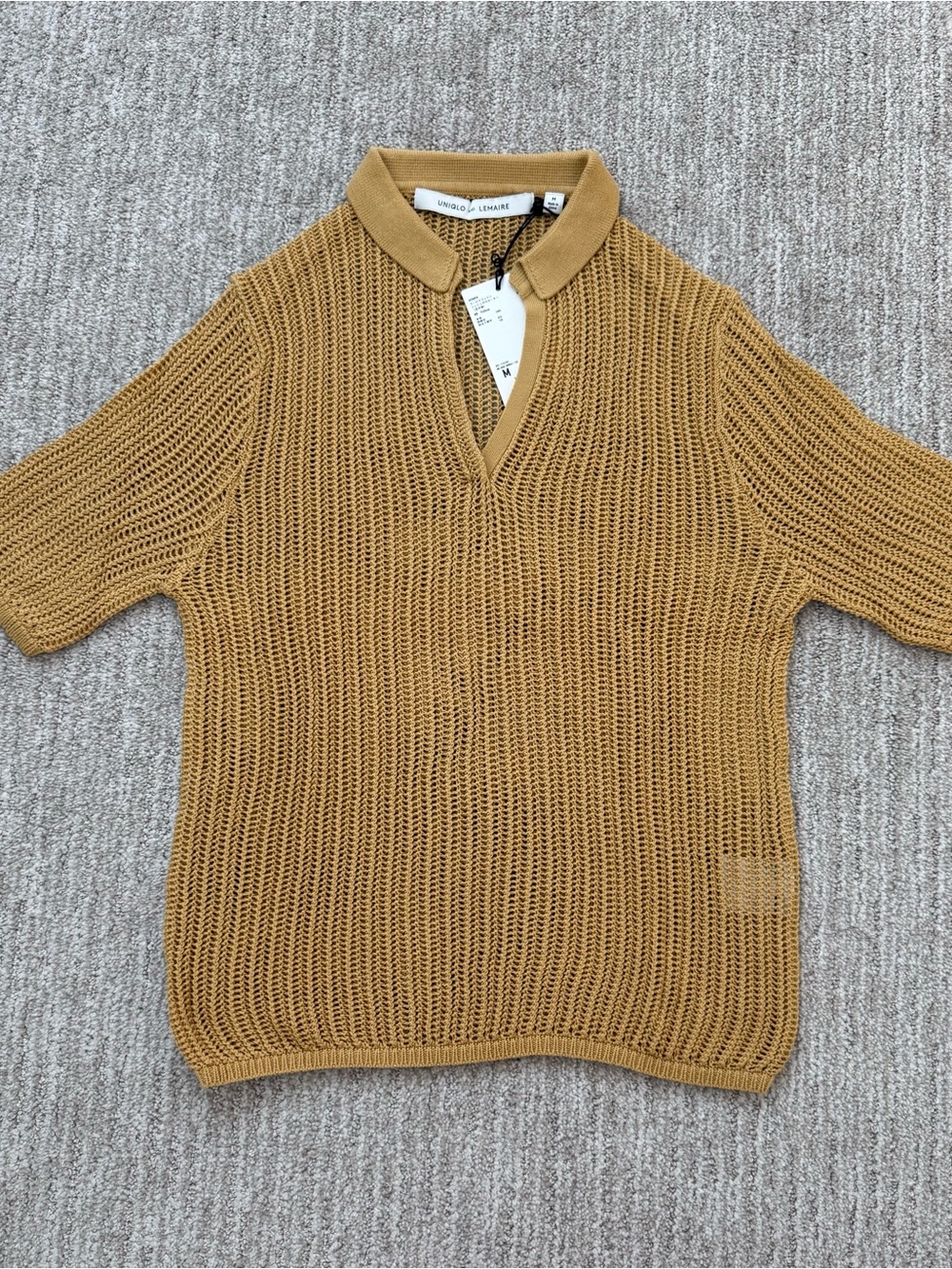 Uniqlo Lemaire Open-Weave Short Sleeve Sweater in Mustard US S/ JP M